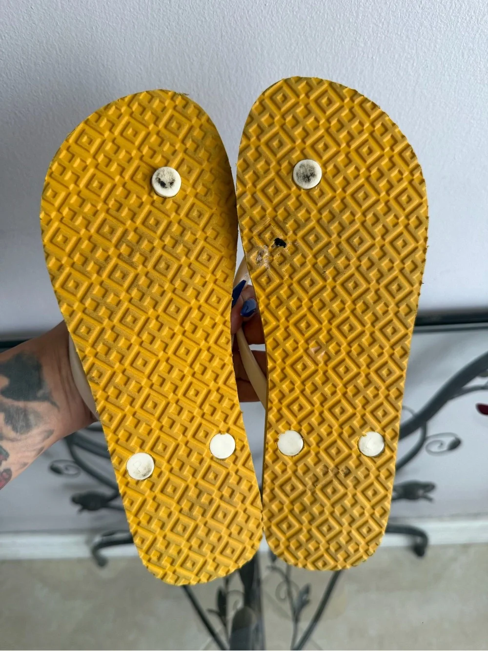 Tory Burch Yellow Footbed with White Straps Logo Flip Sandals